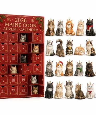 Maine Coon Cat Holiday Countdown - 24-Day Acrylic Charm Advent Calendar For Cat Lovers, Christmas 2026 Gift
