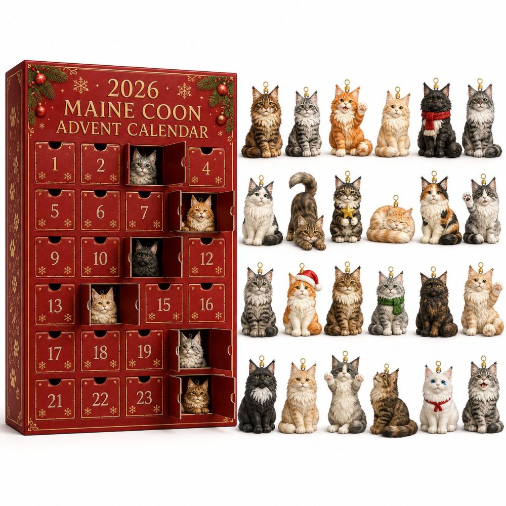 Maine Coon Cat Holiday Countdown - 24-Day Acrylic Charm Advent Calendar For Cat Lovers, Christmas 2026 Gift