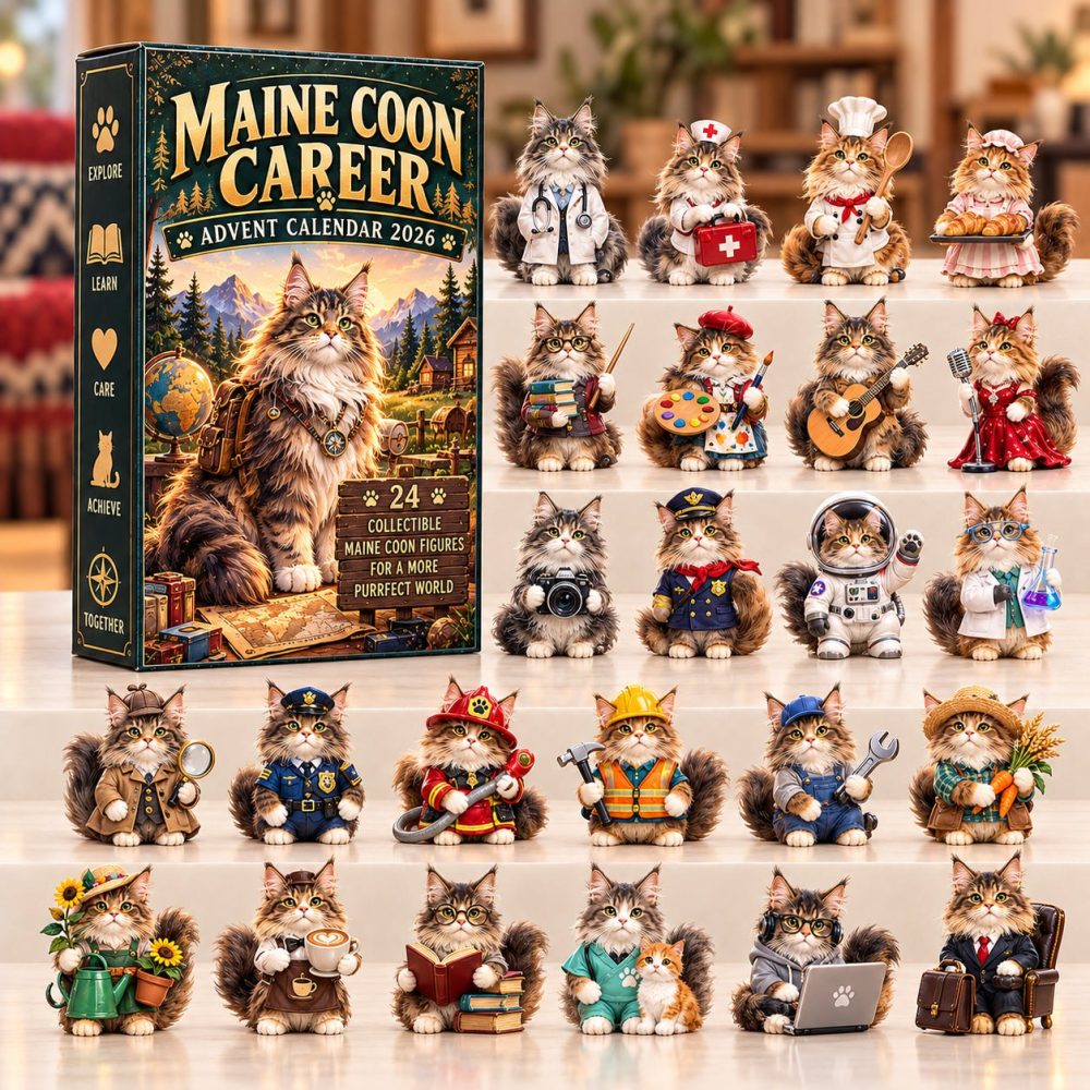 Career-Themed 24-Day 2026 Maine Coon Countdown Calendar — Acrylic Charm Set Celebrating Jobs, Hobbies & Cat-Loving Professionals