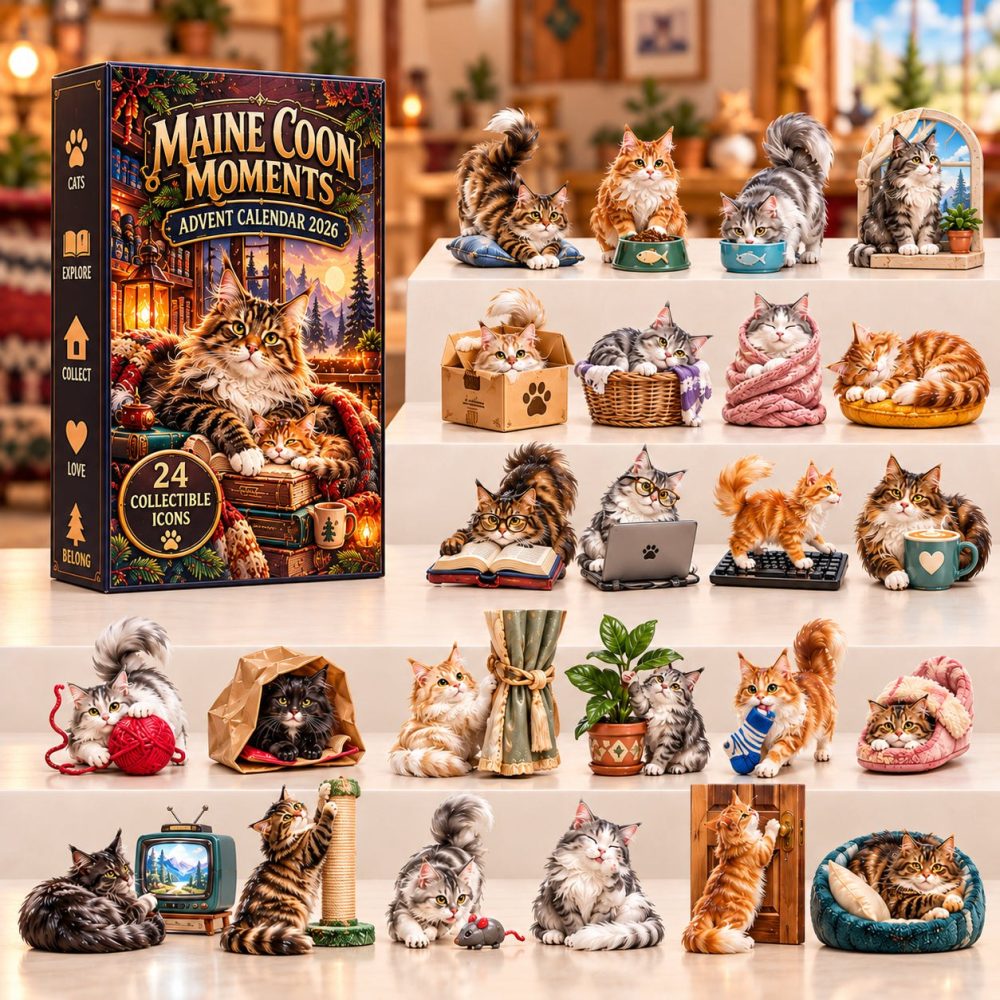 2026 Maine Coon Moments Advent Calendar — 24-Day Acrylic Charm Countdown Featuring Majestic Cat Designs, Gift For Cat Fans