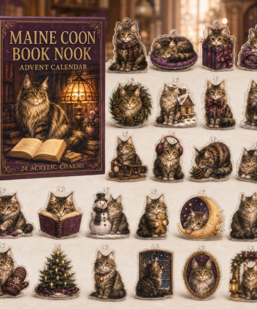 Maine Coon Reading Nook Advent Calendar — 24 Acrylic Charms, Cozy Cat Book Lover Countdown, Perfect Gift For Cat & Reader Fans