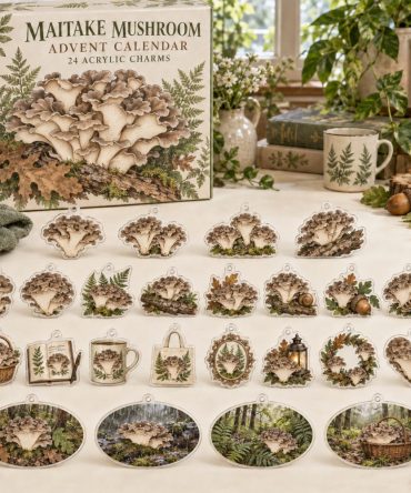 2026 Maitake Mushroom Holiday Calendar — 24 Acrylic Mushroom Charms, Woodland Fungi Ornaments & Gift Countdown