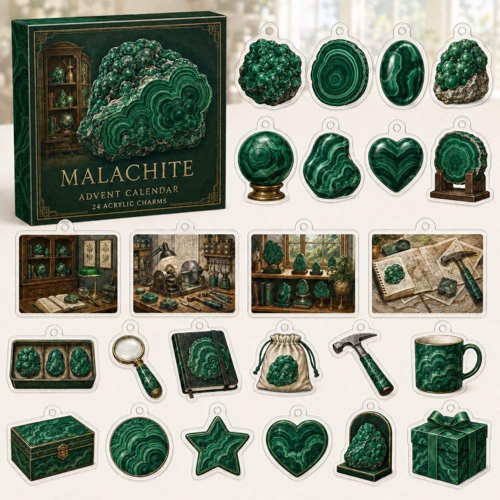 Malachite 24-Day Charm Countdown — 24 Acrylic Malachite-Style Charms In Gift Advent Box For Transformation & Jewelry