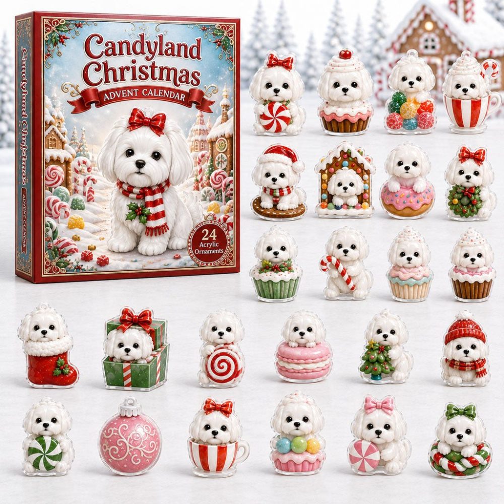Maltese Candyland Christmas 2026 Countdown — 24 Sweet Candy-Themed Acrylic Charms Advent Calendar, Fun Holiday Keepsake
