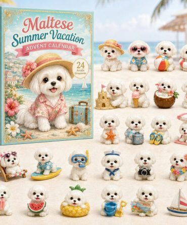 Maltese Summer Vacation 2026 Countdown — 24 Sunny Acrylic Charms Advent Calendar, Beach-Themed Gift For Dog Lovers