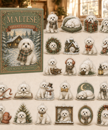 Maltese Holiday Countdown Calendar — 24 Elegant Acrylic Charms, Festive 24-Day Gift Set For Maltese Dog Lovers And Collectors