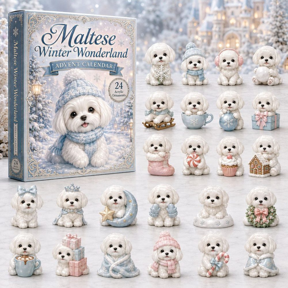 Maltese Winter Wonderland 2026 Countdown — 24 Snowy Acrylic Charms Advent Calendar, Cozy Dog-Lover Holiday Gift