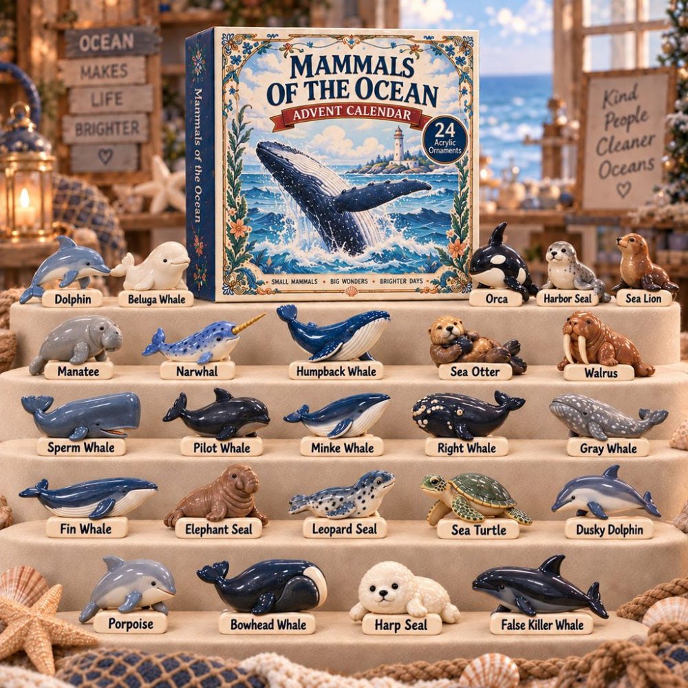 Ocean Mammal Advent Countdown Calendar 2026 — 24-Day Marine Mammals Acrylic Charm Collection, Educational Holiday Gift For Kids & Adults