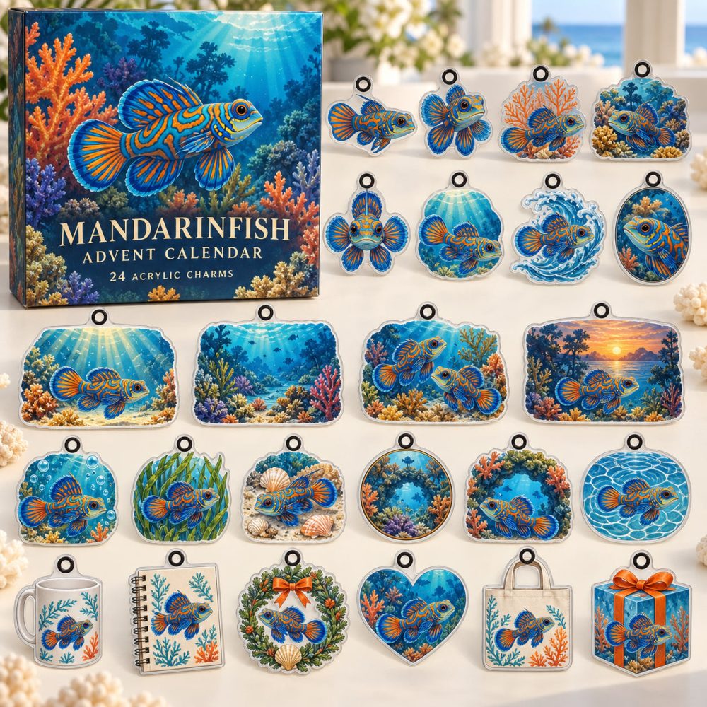 Mandarinfish 24-Day Acrylic Charm Countdown — Colorful Reef Fish Advent Bundle With 24 Mini Sea-Life Charms, Perfect For Gifts & Crafts