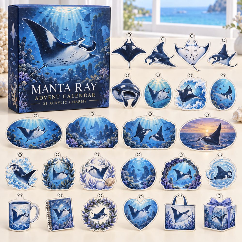 Manta Ray 24-Day Holiday Advent Calendar — 24 Collectible Acrylic Ocean Charms, Countdown Gift For Sea Lovers
