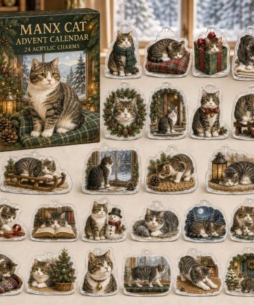 Manx Holiday Advent Calendar With 24 Acrylic Charms — Unique Cat-Lover Gift, Festive Collectible For Manx Fans