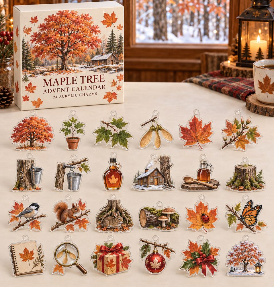 Autumn Maple Leaf Advent Calendar - 24 Acrylic Charms, Reusable Fall-Themed Countdown Gift For Nature Lovers & Crafters