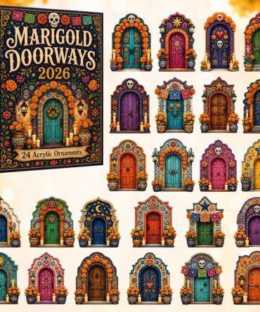 Marigold Doorways Advent Calendar 2026 — 24 Acrylic Charm Countdown With Floral Day-Of-The-Dead Inspired Art & Gifts