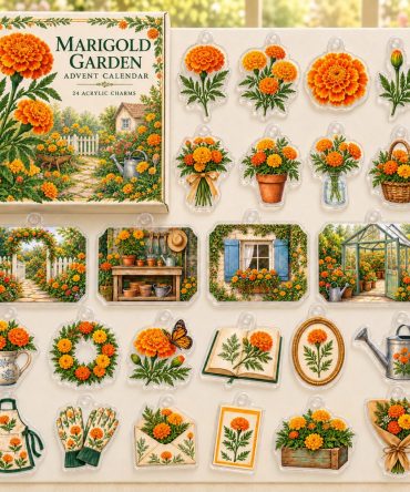 24-Day Marigold Flower Charm Countdown — Acrylic Floral Mini Charms For Gardeners, Gifts & Crafting