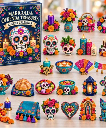 Marigold Ofrenda Treasures 24-Door Memorial Countdown With Acrylic Altar Charms — Day Of The Dead Keepsake Decor & Gift Set