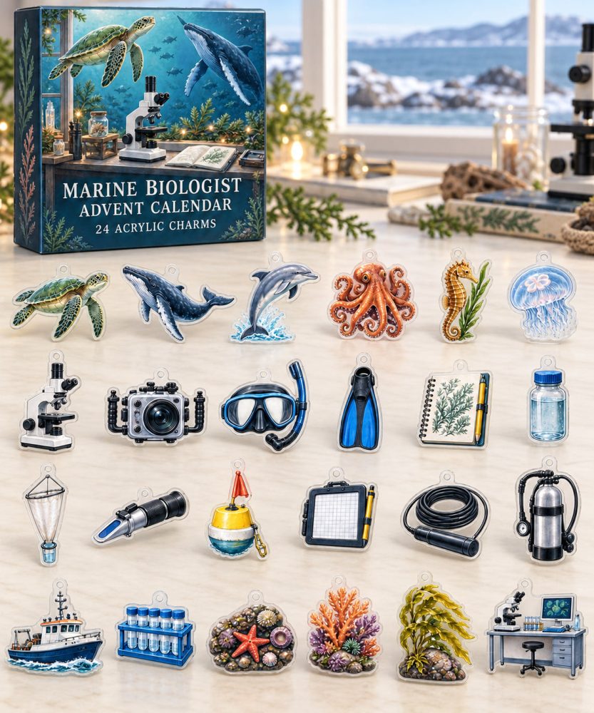 Marine Biologist 24-Piece Acrylic Charm Advent Countdown — Science & Ocean Career Gift Calendar For Students And Enthusiasts
