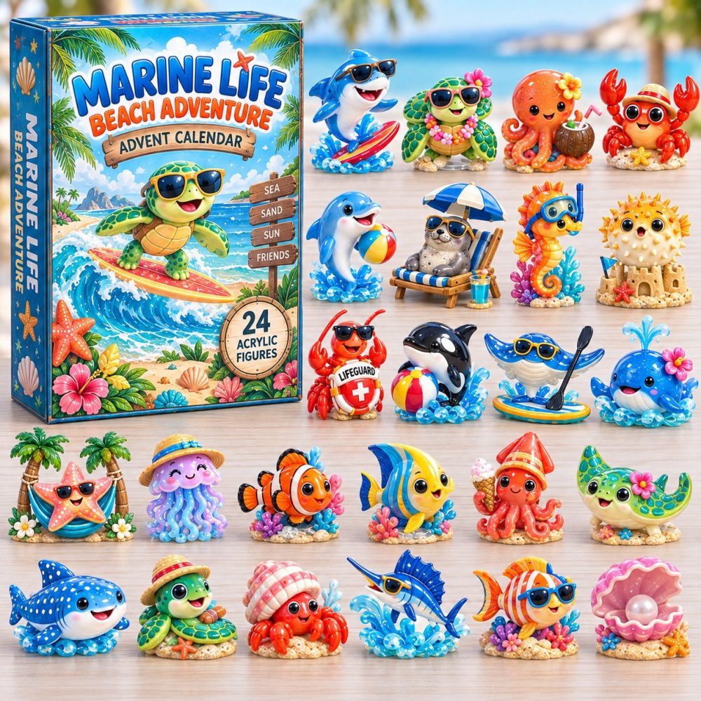 2026 Marine Life Beach Adventure Advent Calendar — 24 Acrylic Charms, Seaside Exploration Countdown Gift