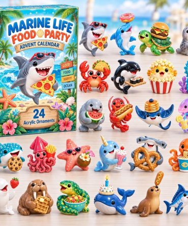 2026 Marine Life Food Party Advent Calendar — 24 Acrylic Food-Themed Charms, Ocean Party Countdown For Foodies