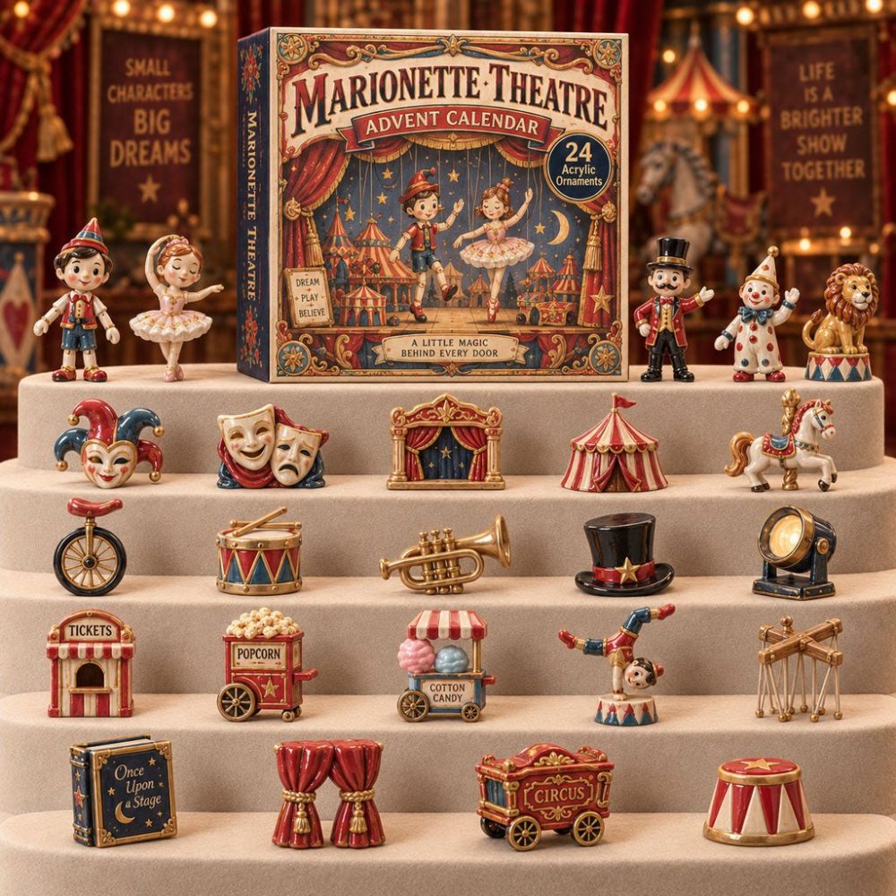 Marionette Theatre 2026 Advent Calendar — 24-Day Countdown With Theatrical Acrylic Charms, Unique Gift For Performers & Collectors