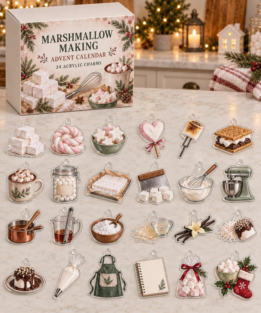 Marshmallow-Making Holiday Countdown - 24-Day Acrylic Charms, Cozy Baking-Themed Collectible Gift For Dessert Lovers