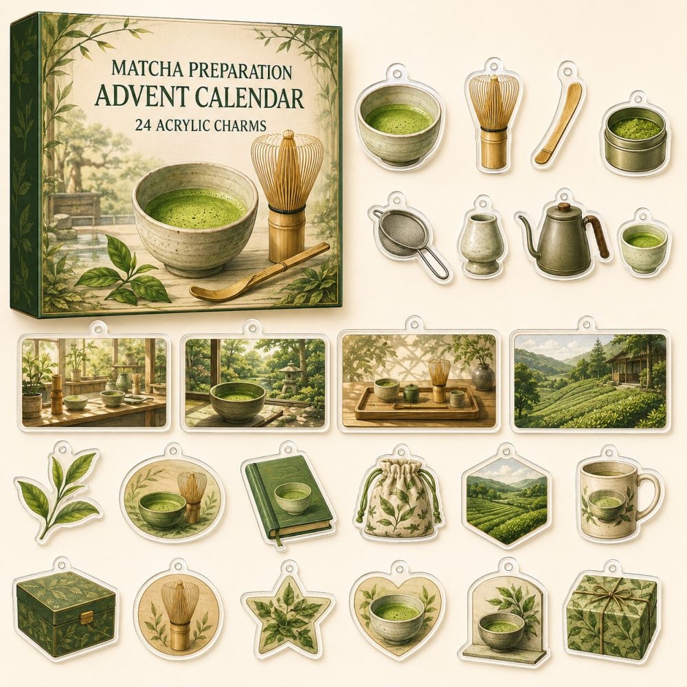 24-Day Matcha Ritual Charm Countdown: Japanese Tea-Inspired Acrylic Charms Celebrating Matcha Tools, Bowls & Ceremony Elements