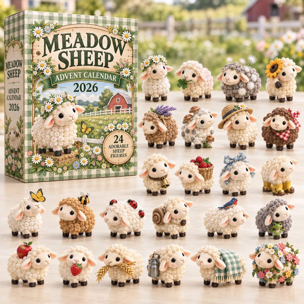 Meadow Sheep 24-Door Rustic Countdown With Acrylic Sheep Charms — Pastoral Holiday Decor, Family-Friendly Advent Gift For Kids