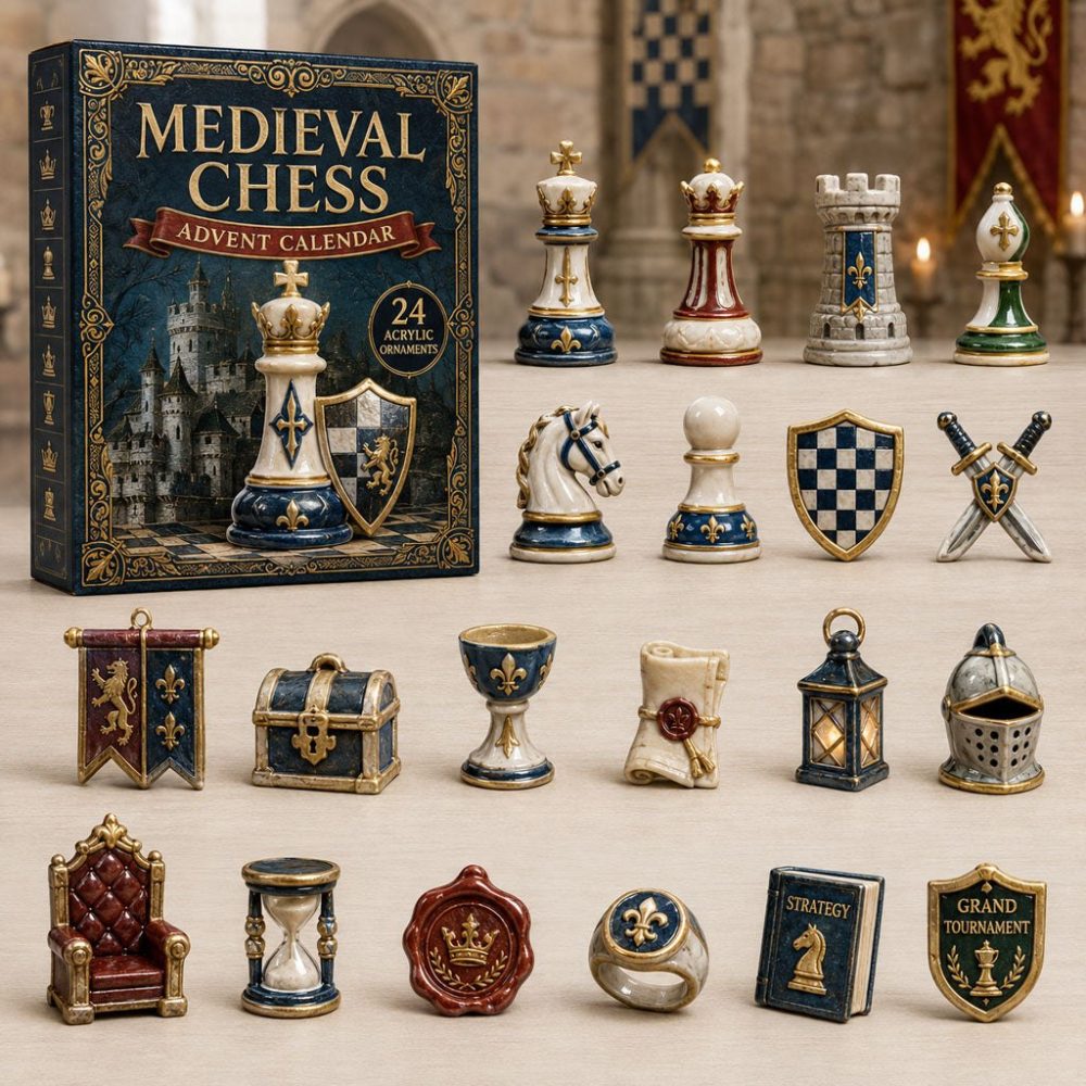 2026 Medieval Chess Collector'S Countdown — 24 Mini Acrylic Chess Charms, Unique Advent Gift For Strategy & Board Game Fans