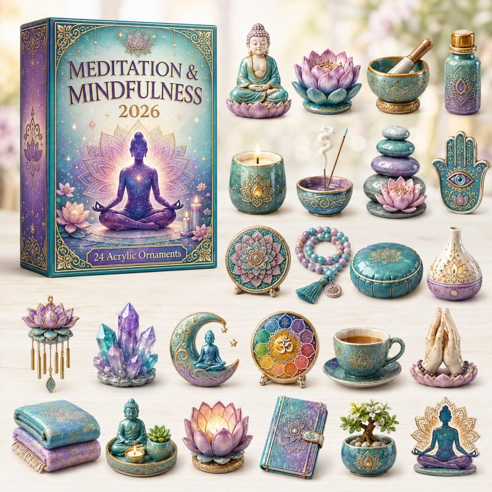 Meditation & Mindfulness Daily Advent – 24-Day 2026 Acrylic Charm Countdown, Calm Ritual Gift & Self-Care Set