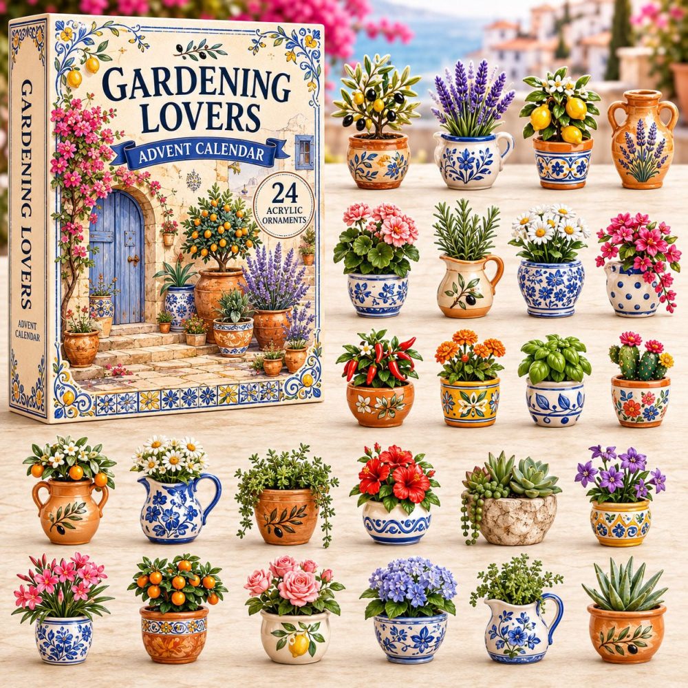 Mediterranean Garden 2026 Advent Calendar — 24-Day Acrylic Charm Set, Botanical & Coastal Holiday Countdown Gift