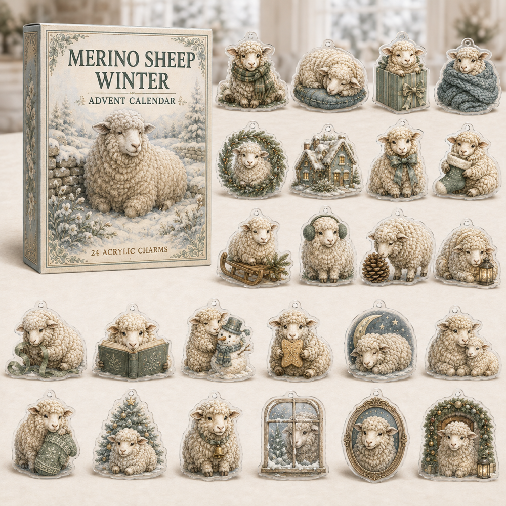 Merino Sheep Holiday Advent Calendar — 24 Acrylic Charms, Cozy Farmstead Christmas Gift For Shepherds, Wool & Sheep Lovers