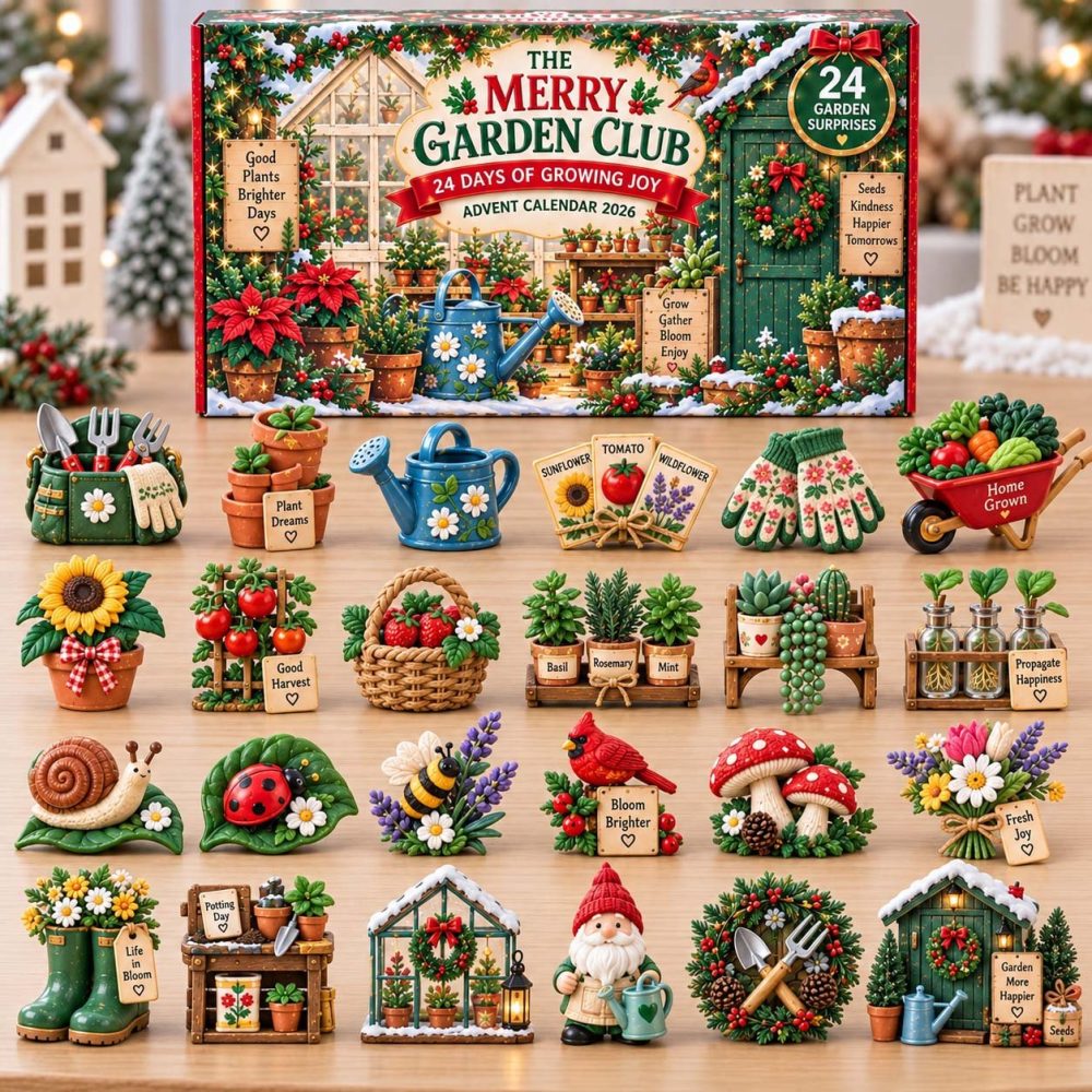 Merry Garden Club Advent Calendar 2026 — 24-Day Acrylic Charm Countdown, Botanical Holiday Ornaments & Gifts