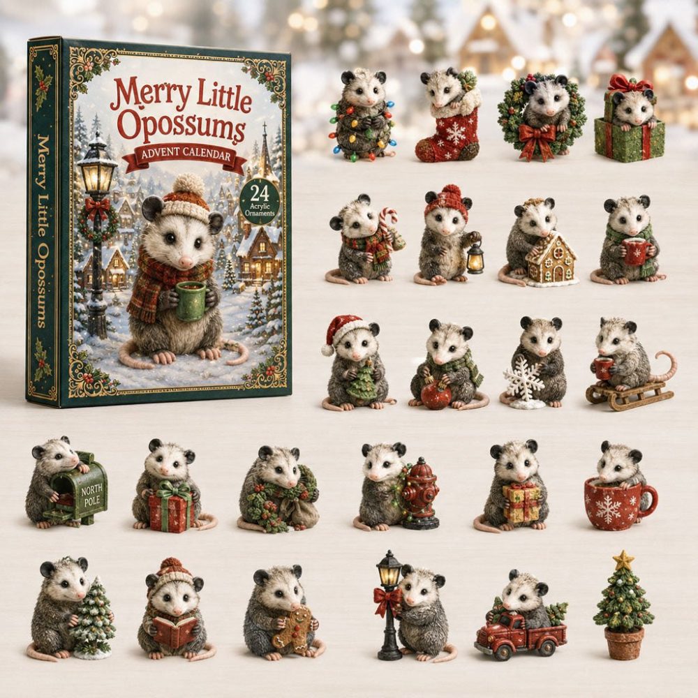 Merry Little Opossums Holiday Countdown 2026 — 24 Festive Acrylic Charms, Cheerful Advent Gift For Animal Lovers & Collectors