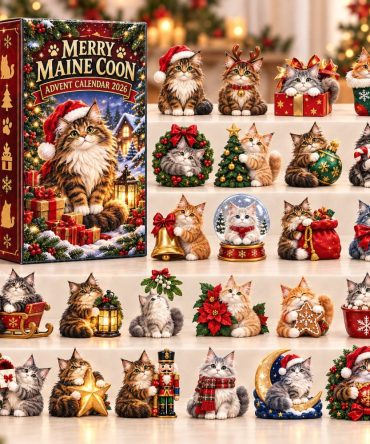 2026 24-Day Acrylic Maine Coon Charm Countdown Calendar — Holiday Cat Lover Gift Set With Reusable Display & Collector Charms