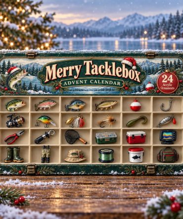 Merry Tacklebox Christmas Countdown - 24-Day Advent Calendar With 24 Acrylic Fishing Charms, Angler Stocking Stuffer Gift