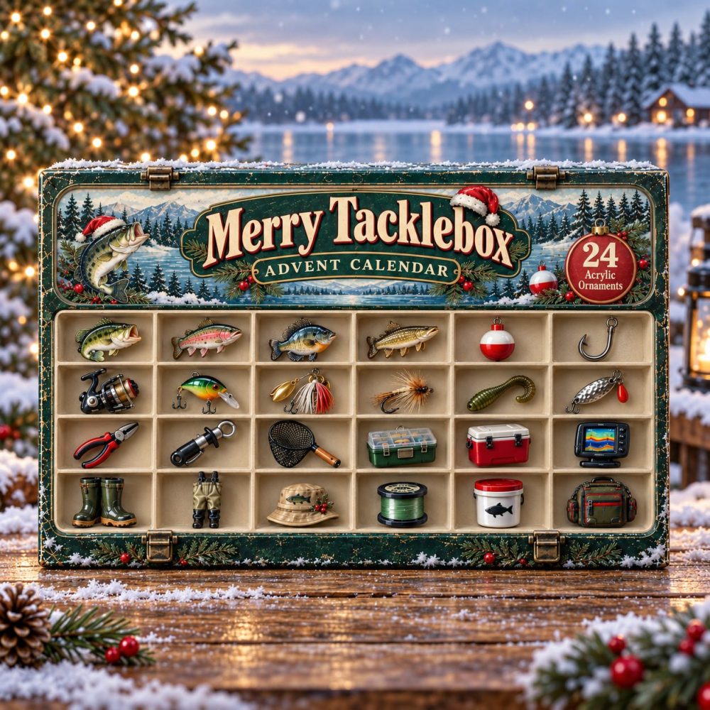 Merry Tacklebox Christmas Countdown - 24-Day Advent Calendar With 24 Acrylic Fishing Charms, Angler Stocking Stuffer Gift