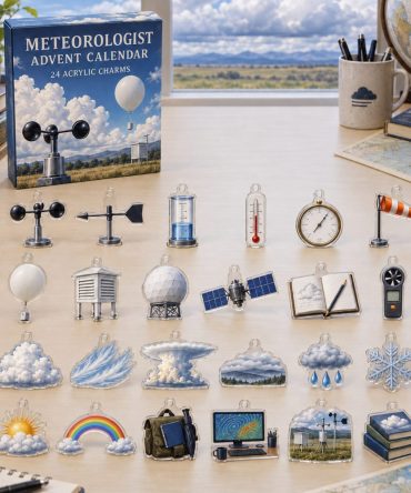 Weather Enthusiast 24-Day Charm Countdown - Acrylic Meteorology Gift Box With Rain, Cloud & Instrument Charms, Top Holiday Gift