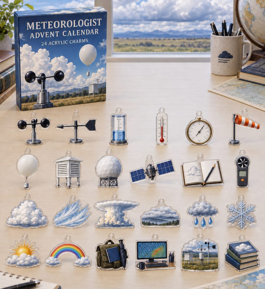 Weather Enthusiast 24-Day Charm Countdown - Acrylic Meteorology Gift Box With Rain, Cloud & Instrument Charms, Top Holiday Gift