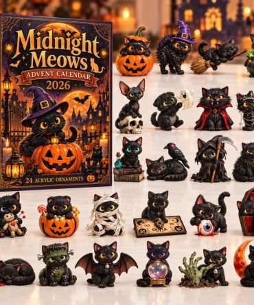 Midnight Meows Cat-Themed 24-Door Countdown With Acrylic Cat Charms — Cute Holiday Cat Calendar, Gift For Cat Lovers & Kids