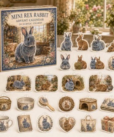 Mini Rex Rabbit Holiday Countdown — 24 Detailed Acrylic Charms Celebrating Mini Rex Bunnies, Ideal Gift For Rabbit Lovers & Collectors