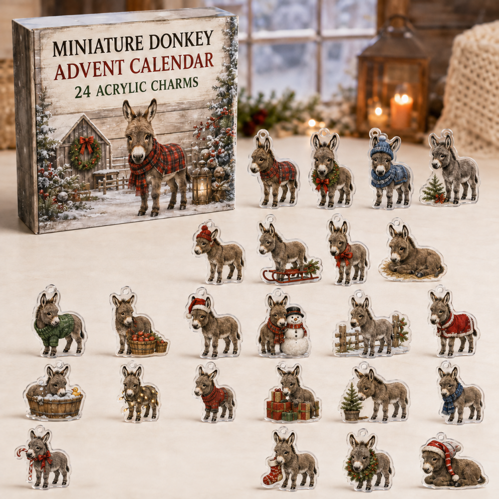 Miniature Donkey Christmas Countdown — 24 Acrylic Charms Advent Set, Perfect Gift For Donkey Fans & Farmstead Decor