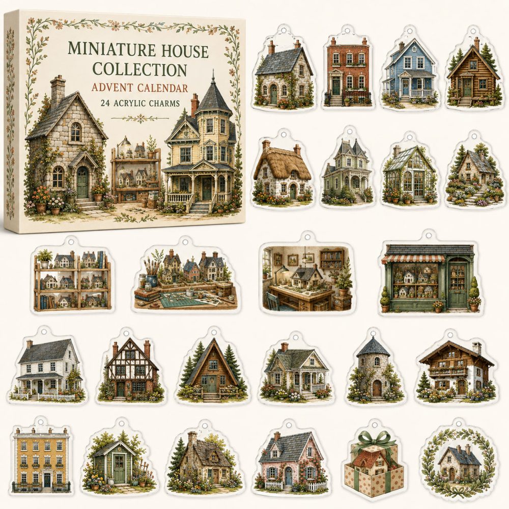 Miniature House Collectors Advent — 24 Tiny Acrylic Home Charms For Dollhouse Fans, Perfect Holiday Countdown Gift Set