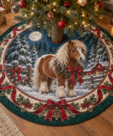 Miniature Pony Quilted Holiday Tree Skirt — Reversible Plush Mat, Durable & Machine-Washable, Adorable Pony-Themed Christmas Décor