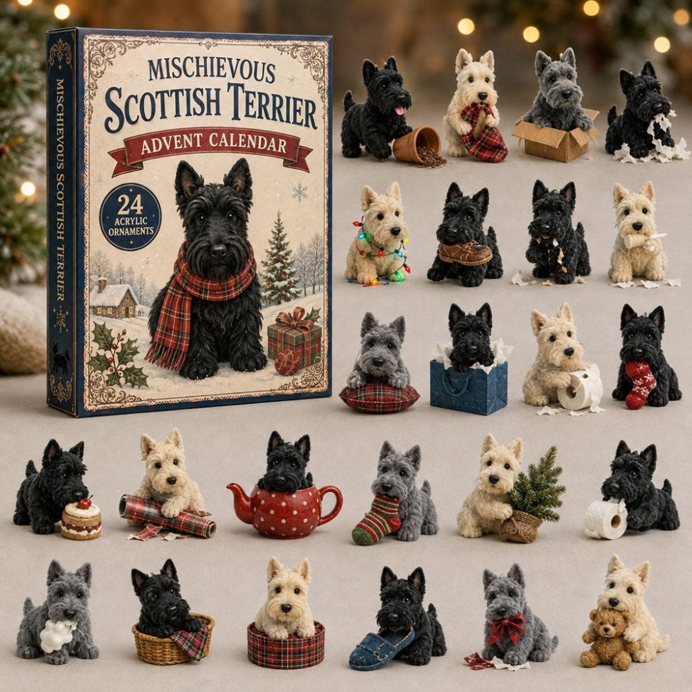 Mischievous Scottish Terrier 2026 Advent Calendar — 24-Day Acrylic Charm Countdown, Cute Dog Lover Holiday Gift
