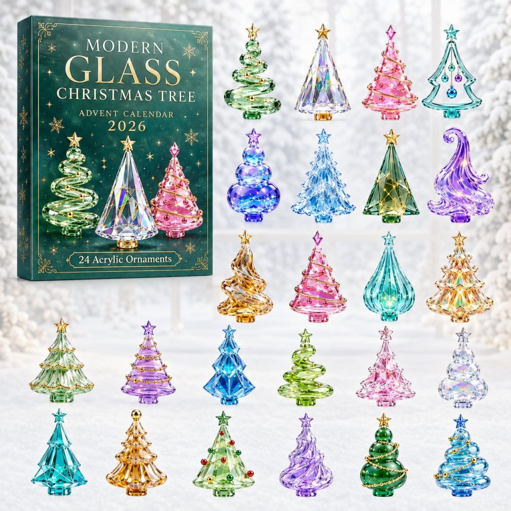 Modern Glass Christmas Tree 2026 Advent Calendar - 24 Contemporary Acrylic Tree Charms For Minimalist Holiday Decor & Gifts