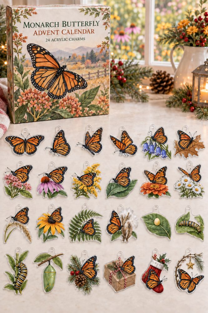 Monarch Butterfly Holiday Reveal — 24 Colorful Acrylic Monarch Charms, Butterfly-Themed 2026 Advent Calendar & Collectible Set