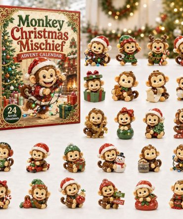 Festive Monkey Christmas Mischief 2026 Countdown — 24 Holiday Acrylic Charms Advent Calendar, Cheerful Stocking Stuffer