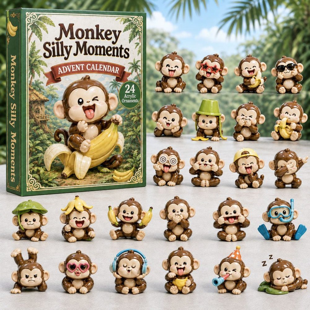 Silly Monkey Moments 2026 Countdown — 24 Playful Acrylic Charms Advent Calendar, Cute Gag Gift For Kids & Adults