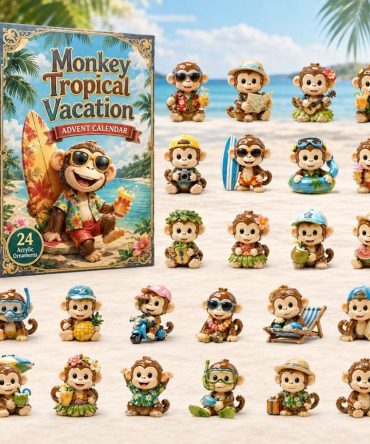 Tropical Monkey Vacation 2026 Countdown — 24 Beachy Acrylic Charms Advent Calendar, Fun Summer-Themed Holiday Gift