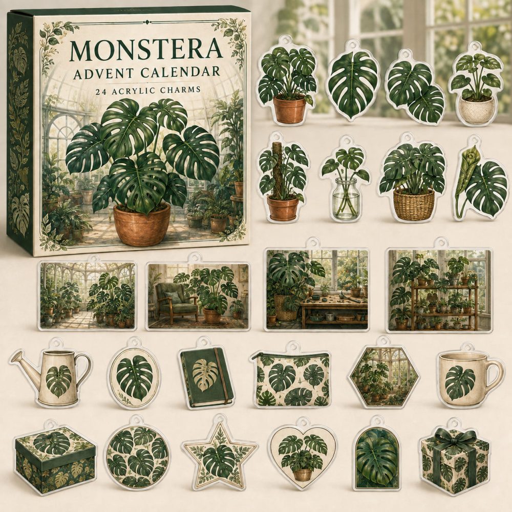 24-Day Monstera Charm Countdown: Collectible Acrylic Plant Charms For Home Decor, Gifts & Botanical Enthusiasts — High-Quality Set