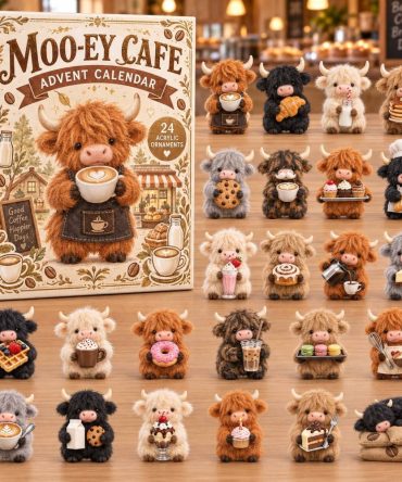 Mooey Cafe 24-Day Acrylic Charm Holiday Countdown — Cute Cow & Cafe-Themed Advent Calendar For Farmhouse Kitchens & Fun Seasonal Gifts